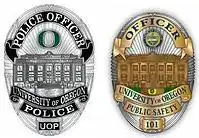 Badges of the University of Oregon Police Department.