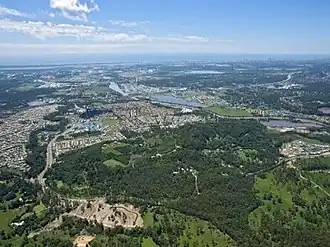 An aerial shot of Coomera and Upper Coomera looking towards Moreton Bay and the Pacific Ocean