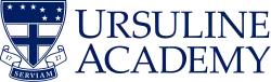 Coat of arms consisting of the big dipper and a cross, words "Ursuline Academy" adjacent