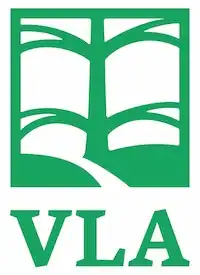 a sort of a green tree/book image with the letters V L A on it