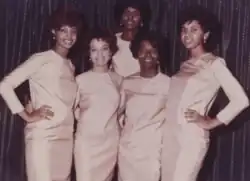 The Velvelettes in 1963. Left to right: Mildred Gill, Norma Barbee, Carolyn Gill, Betty Kelly, and Bertha Barbee
