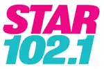 Hot pink text reading "STAR" and turquoise text reading "102.1"