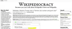 Screenshot of Wikipediocracy taken 10 October 2019, with the news article headline: Wikidata: Melania Trump was a "former sex worker and porn star"