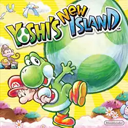 Packaging artwork, featuring cartoon depictions of a green bipedal dinosaur holding a large spotted egg while carrying a baby in a white diaper and red hat on his back. The game's title is superimposed over the egg.