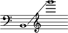  {
    \new Staff \with { \omit Score.TimeSignature }
    \key c \major \cadenzaOn
    \clef bass b,1 \glissando \clef treble g'''
} 