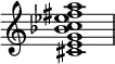 {
\omit Score.TimeSignature
\relative c' {
<cis e g bes c es fis a>1
} }